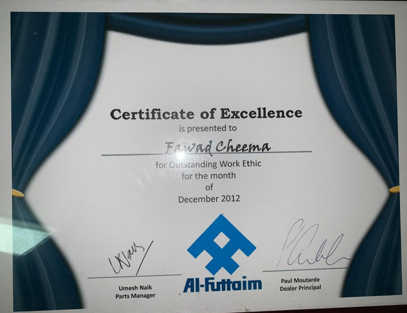 Al-Futtaim Certificate of Excellence
